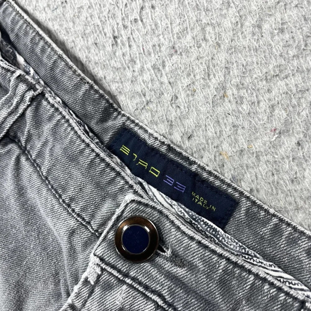 Etro Jeans Mens 33x30 Gray Medium Wash Slim Straight Stretch Denim Italy 33x29.5